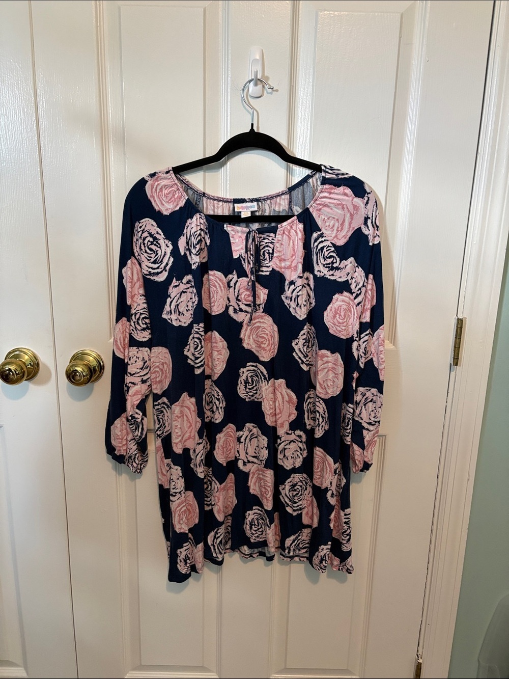 LuLaRoe Navy Tunic with Blush Rose Print